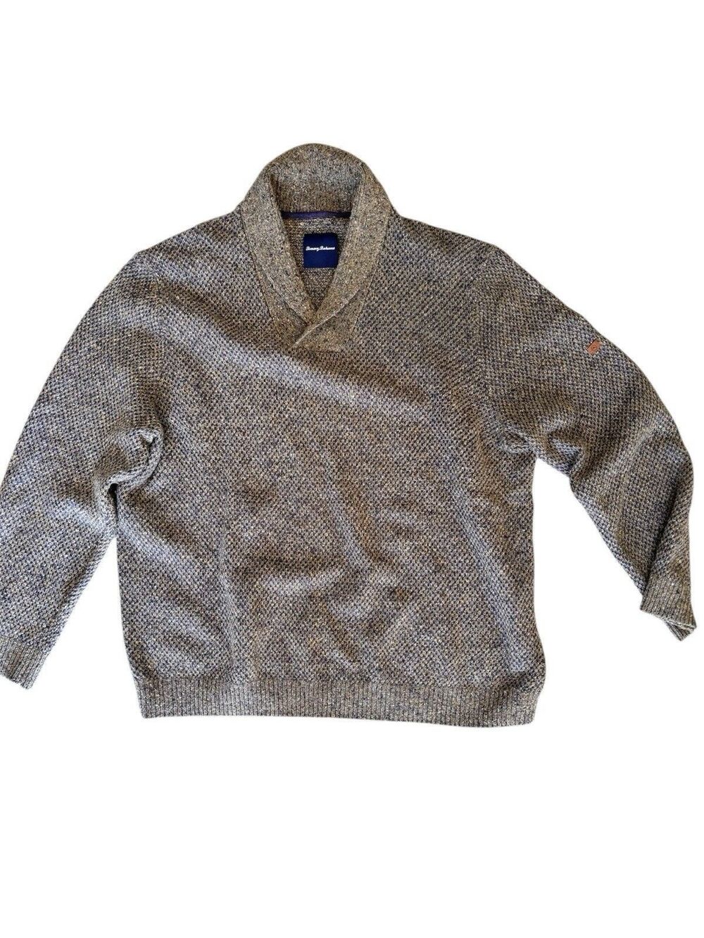 Tommy Bahama wool linen waffle knit shawl collar grandpa mens sweater, gray XXL